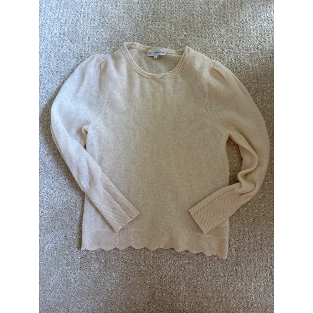 White + Warren Sweater M Cream 100% Cashmere Scallop Quiet Luxury Minimalist